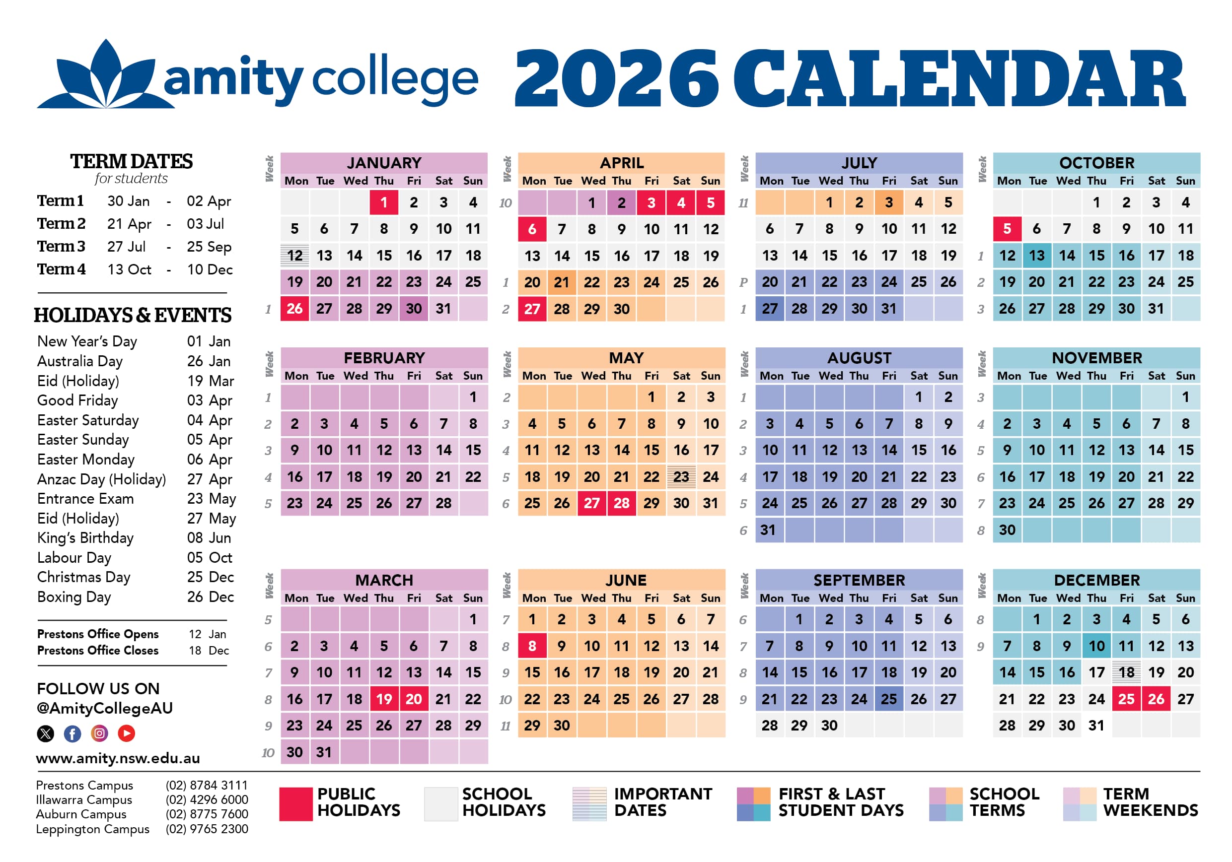 Amity calendar 2026