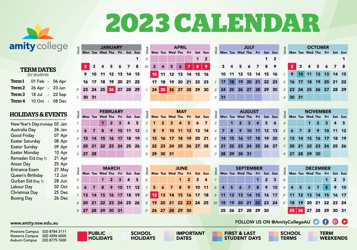 Calendar Amity College